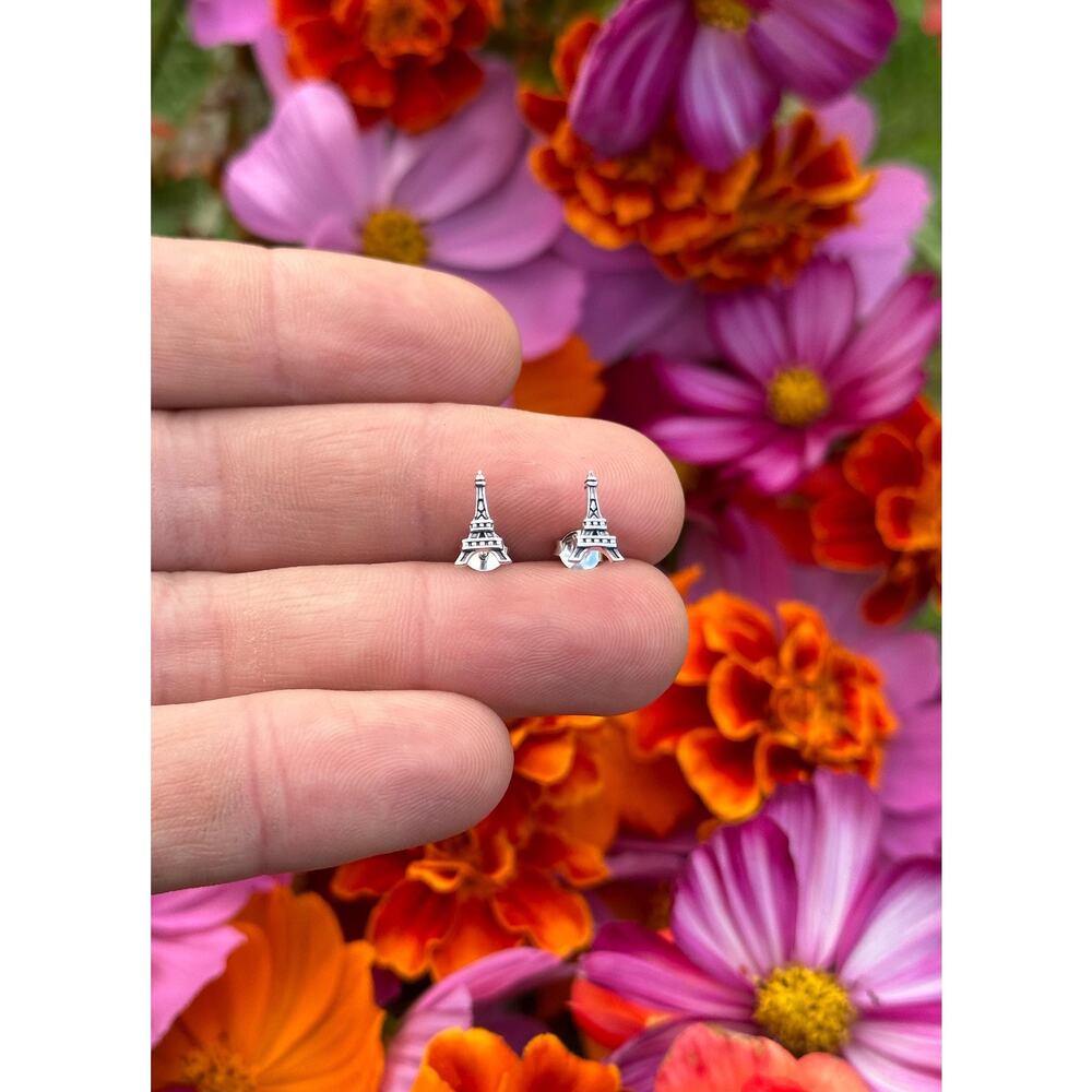 Sterling Silver Eiffel Tower Post Earrings, Paris Eiffel Tower Post Earrings View 2